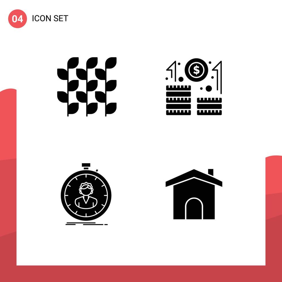 interface mobile glyphe solide ensemble de 4 pictogrammes d'éléments de conception vectoriels éditables de chronomètre de carrière de récolte rapide d'automne vecteur