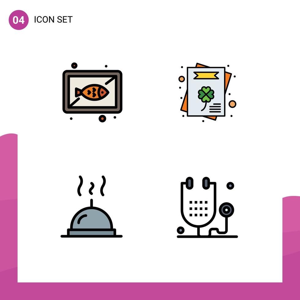 4 couleurs plates universelles fillline définies pour les applications web et mobiles plat de nourriture pour poisson carte de voeux maladie éléments de conception vectoriels modifiables vecteur