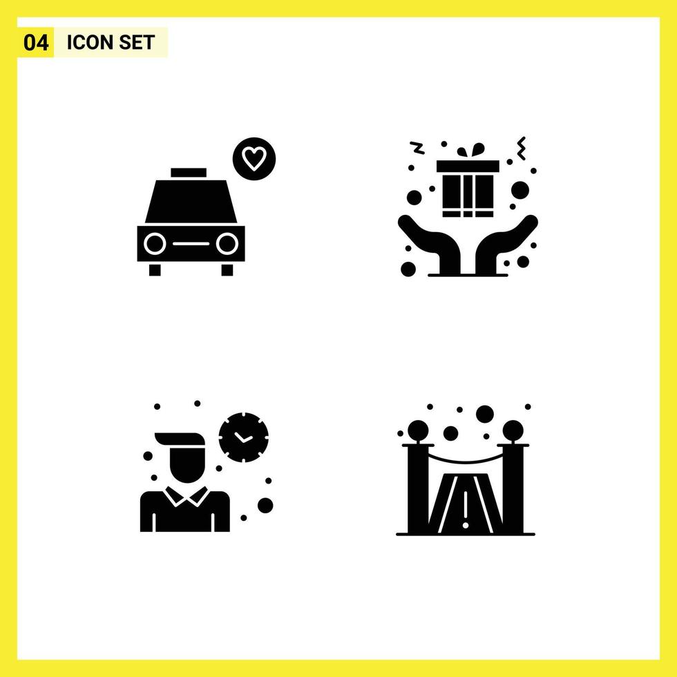 pack de 4 signes et symboles de glyphes solides modernes pour les supports d'impression Web tels que les aiguilles de l'heure de la voiture présentent des éléments de conception vectoriels modifiables vecteur