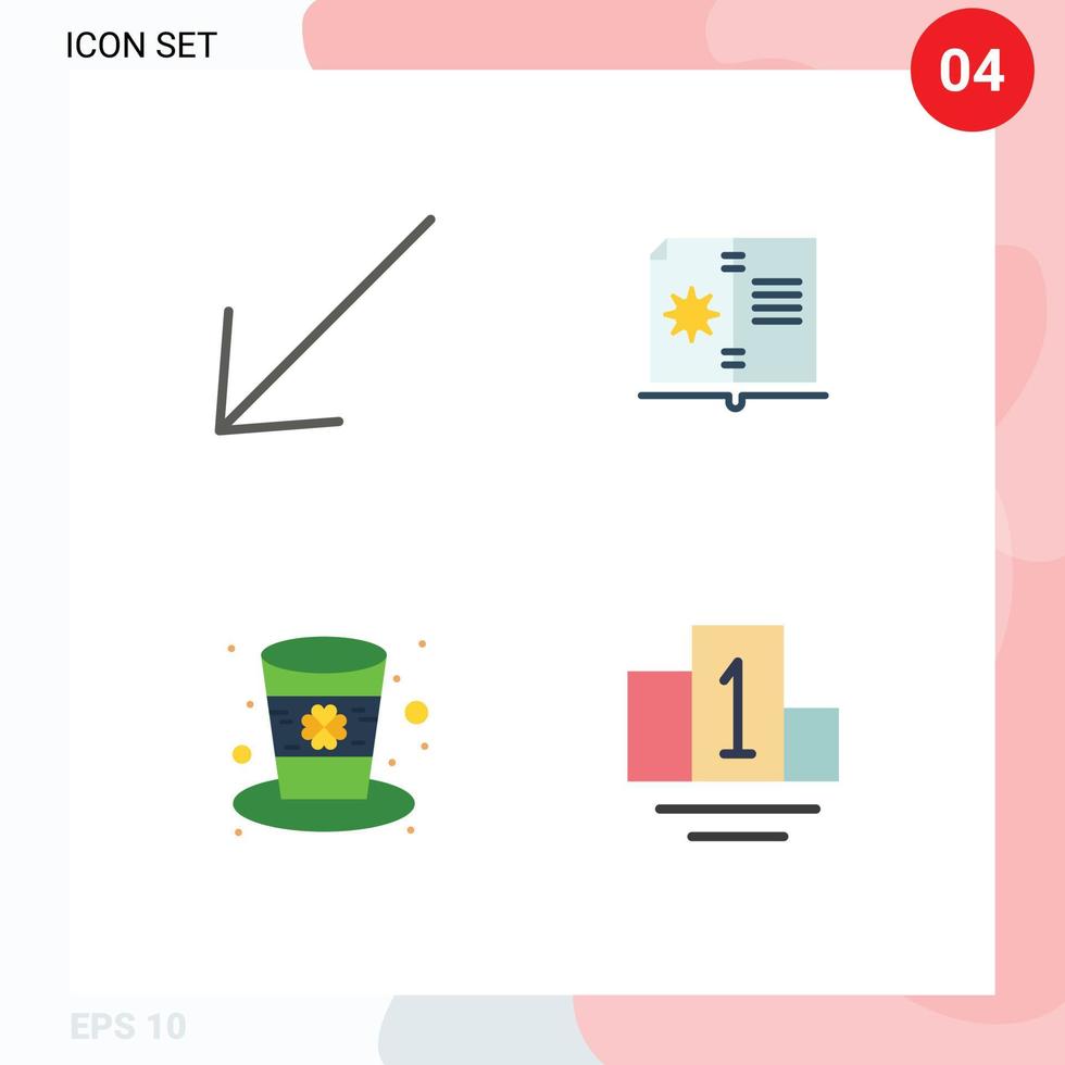 4 concept d'icône plate pour sites Web mobiles et applications flèche livre irlandais instruction podium éléments de conception vectoriels modifiables vecteur