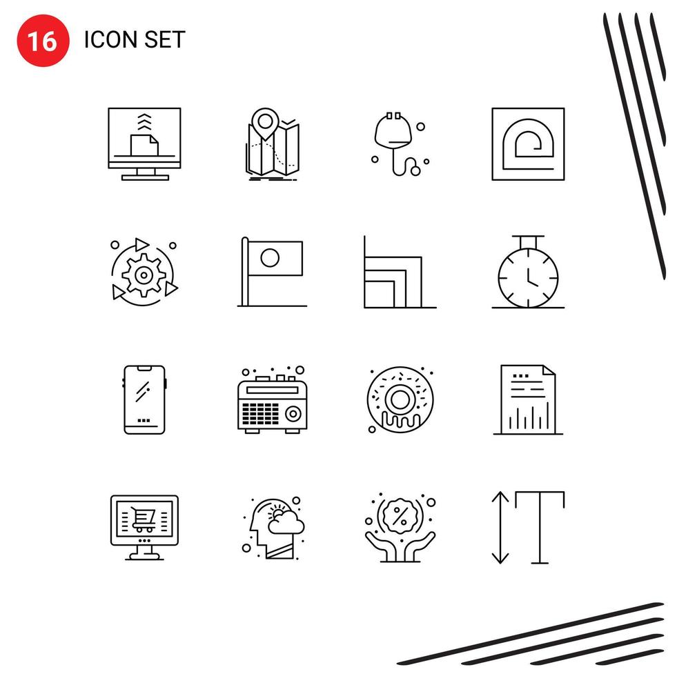 pack de lignes vectorielles modifiables de 16 contours simples d'éléments de conception vectoriels modifiables de stéthoscope de doigt de navigation d'empreintes digitales de lecteur vecteur