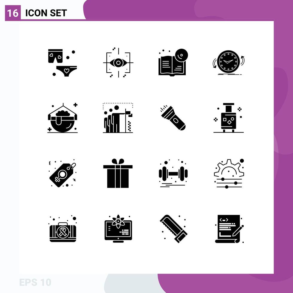 ensemble de 16 symboles d'icônes d'interface utilisateur modernes signes pour livre de comptoir de cuisine sauvegarde dans le sens des aiguilles d'une montre éléments de conception vectoriels modifiables vecteur