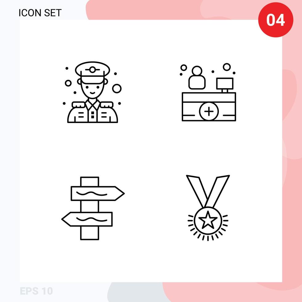 ensemble de pictogrammes de 4 couleurs plates remplies simples de prix de la police médaille d'index de réception de l'hôpital éléments de conception vectoriels modifiables vecteur
