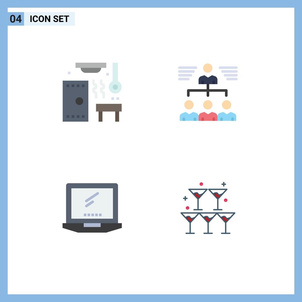 ensemble de pictogrammes de 4 icônes plates simples d'éléments de conception vectoriels modifiables de dispositif de travail d'équipe de spa informatique chaud vecteur