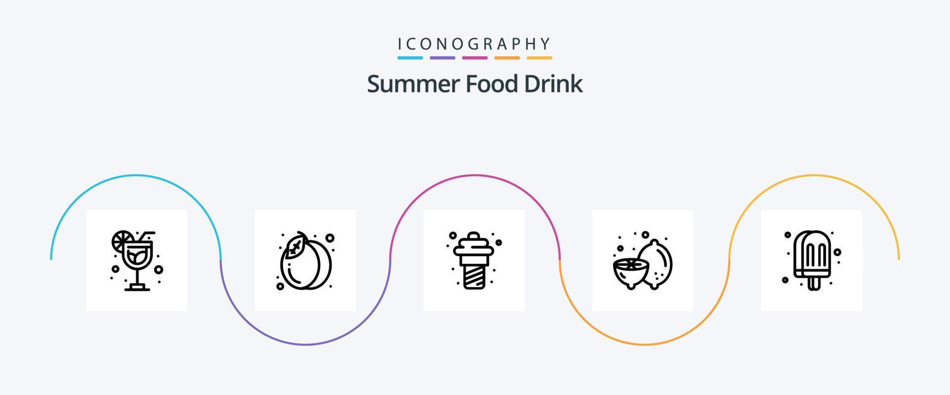 pack d'icônes ligne 5 de boissons alimentaires d'été, y compris la crème glacée. boire. nourriture. fruit. nourriture vecteur