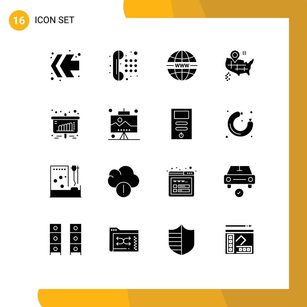 ensemble de 16 glyphes solides universels pour les applications web et mobiles tableau de vente carte d'affaires de sécurité éléments de conception vectoriels modifiables vecteur