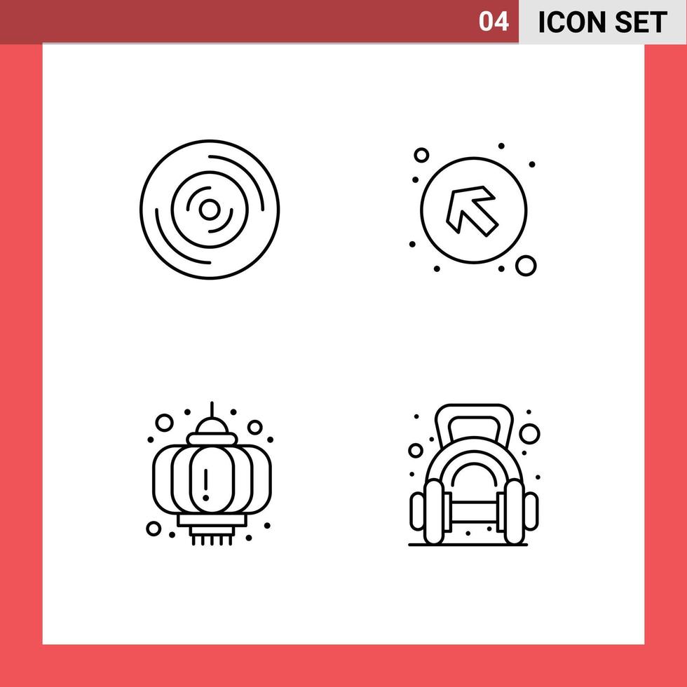 ensemble moderne de 4 pictogrammes de couleurs plates remplies de lanterne à disque cd up célébration éléments de conception vectoriels modifiables vecteur