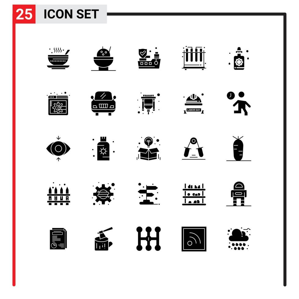 groupe de 25 signes et symboles de glyphes solides pour la page web tubes de traitement d'assurance spa éléments de conception vectoriels modifiables vecteur
