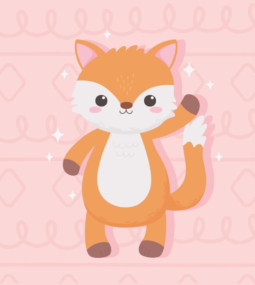 mignon petit renard animal debout dessin animé fond rose vecteur