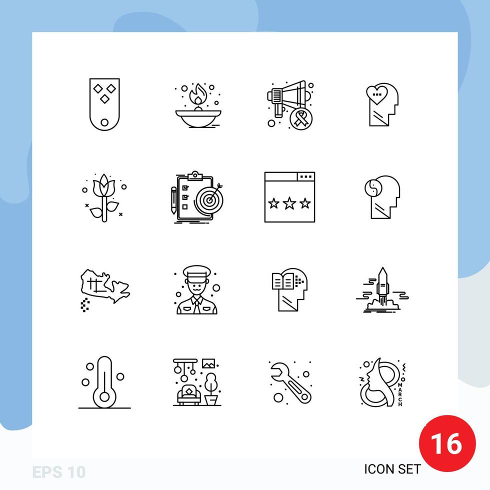 16 icônes créatives signes et symboles modernes de la tête amour lampe sentiments jour du cancer éléments de conception vectoriels modifiables vecteur