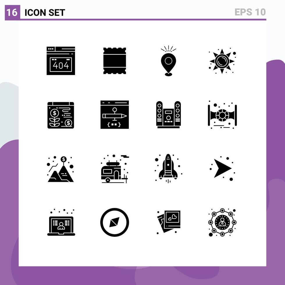 pack d'icônes vectorielles de stock de 16 signes et symboles de ligne pour les éléments de conception vectoriels modifiables du soleil web vacances dollar app vecteur