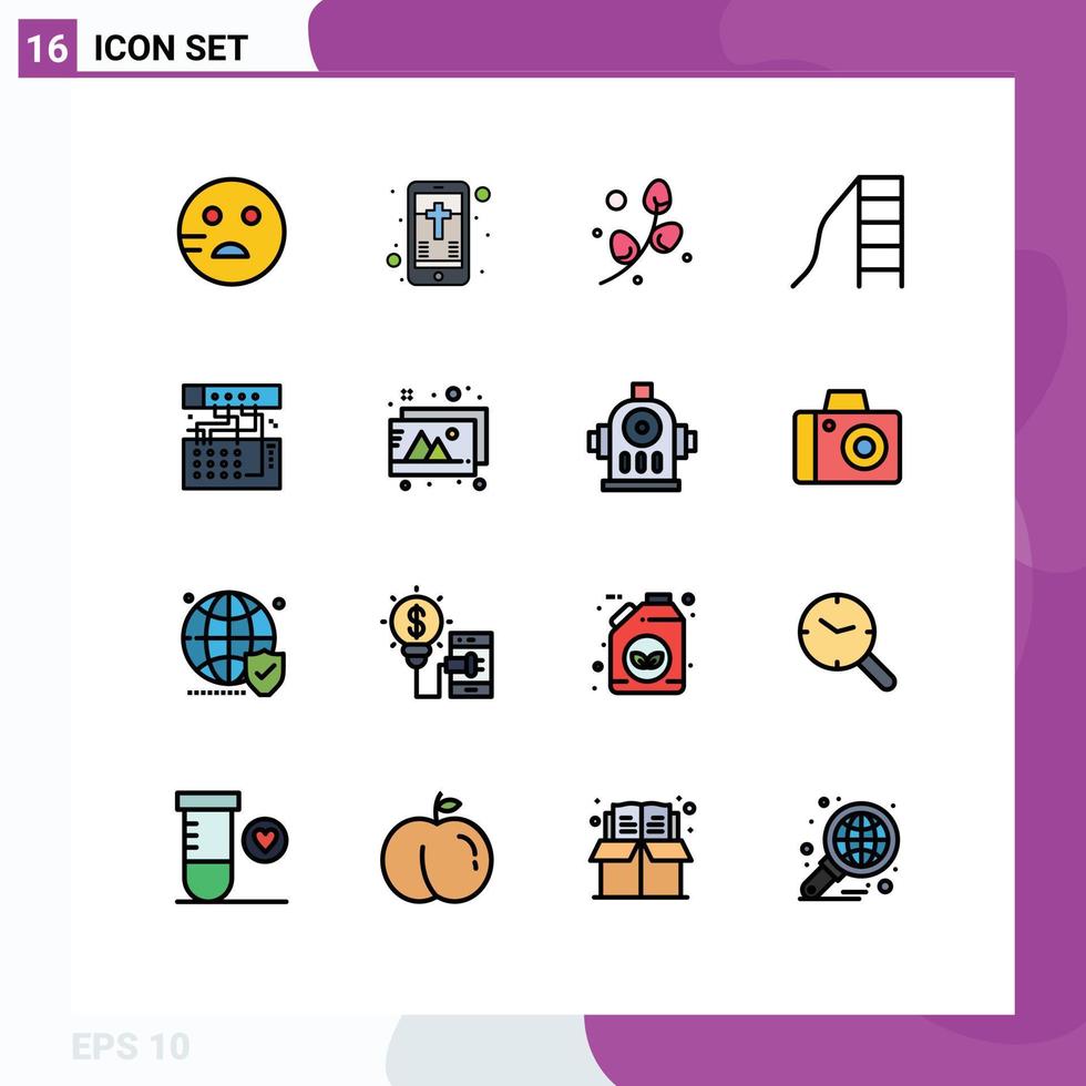 interface mobile ligne remplie de couleurs plates ensemble de 16 pictogrammes d'éléments de conception vectoriels créatifs modifiables pour enfants de diapositives d'oeufs analogiques vecteur
