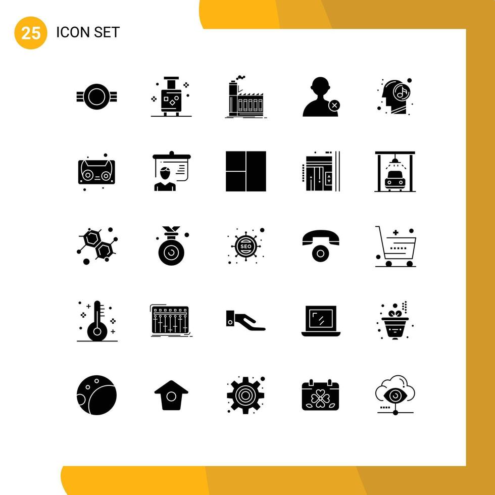 interface utilisateur pack de 25 glyphes solides de base de l'utilisateur supprimer les éléments de conception vectoriels modifiables de l'industrie de la production d'été vecteur