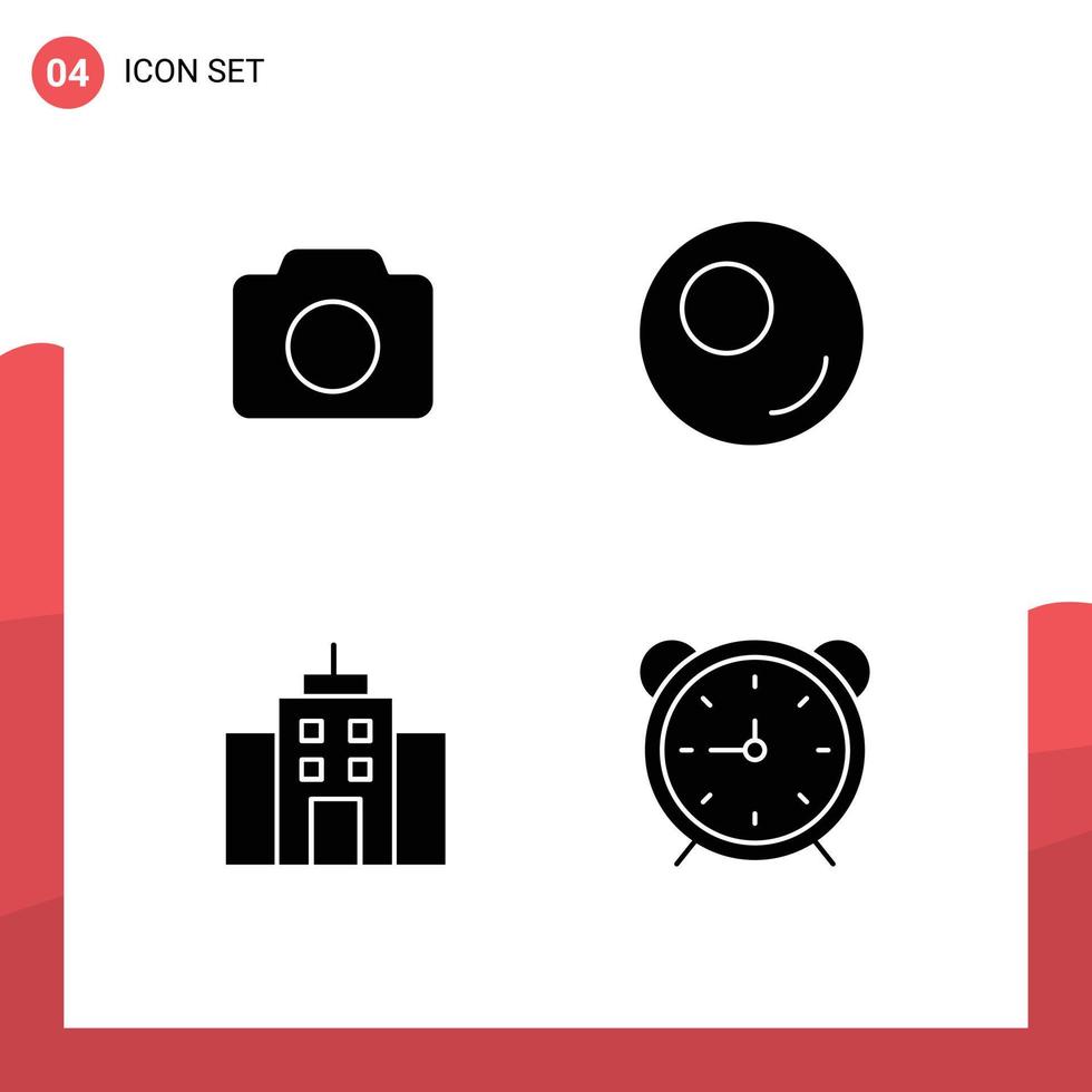 ensemble moderne de 4 glyphes et symboles solides tels que l'interface de la caméra ui bâtiment chronomètre éléments de conception vectoriels modifiables vecteur