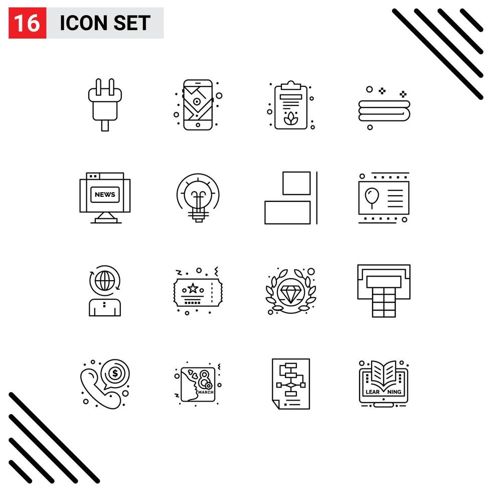 ensemble de pictogrammes de 16 contours simples d'éléments de conception vectoriels modifiables propres à la route des communications du journal vecteur
