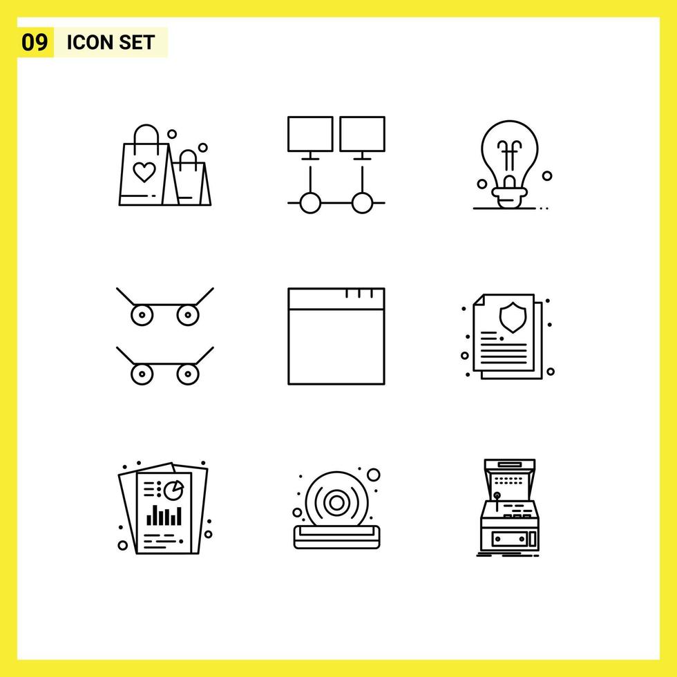 groupe de 9 contours modernes définis pour la police d'assurance windows server app skateboard éléments de conception vectoriels modifiables vecteur
