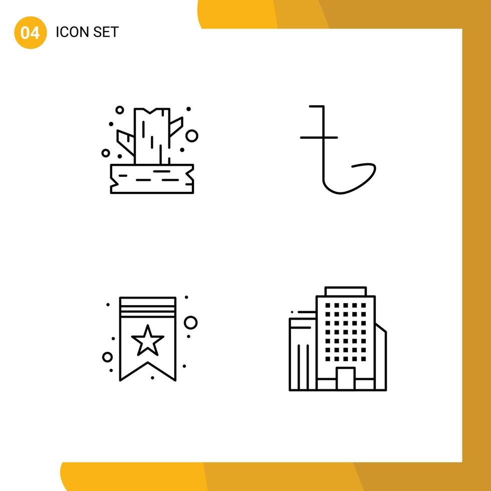 pack de 4 signes et symboles de couleurs plates modernes pour les supports d'impression Web tels que l'étiquette d'argent en bois préférée de la branche éléments de conception vectoriels modifiables vecteur