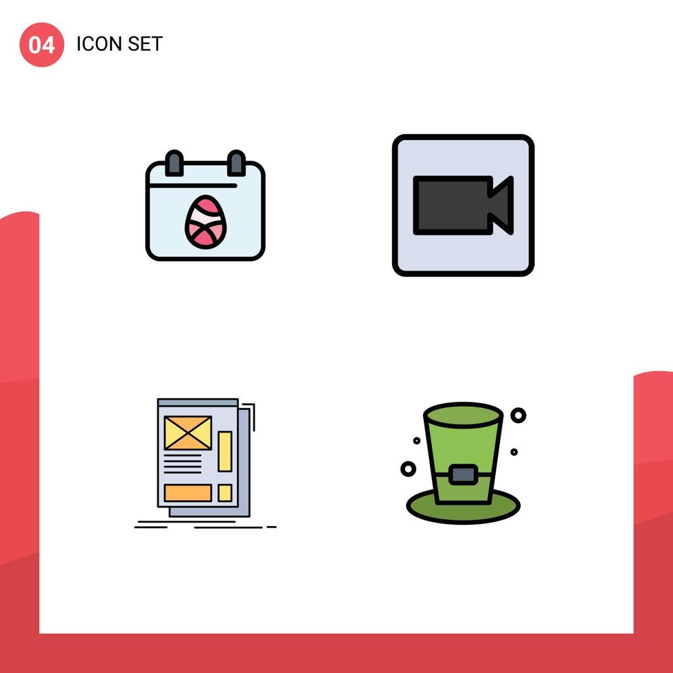groupe de 4 signes et symboles de couleurs plates remplies pour les éléments de conception vectoriels modifiables de développement vidéo jour web calendrier vecteur