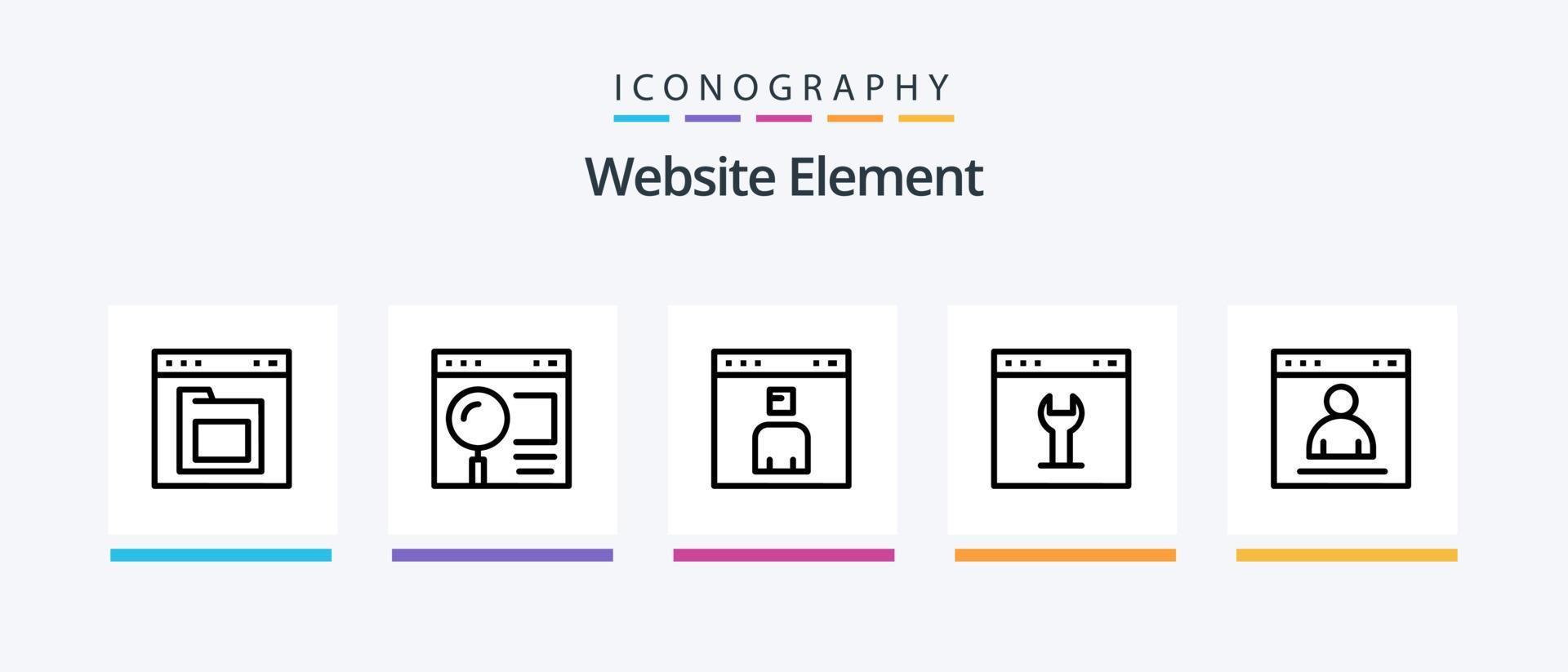pack d'icônes de la ligne 5 de l'élément de site Web, y compris le codage. le navigateur. page. la toile. page. conception d'icônes créatives vecteur