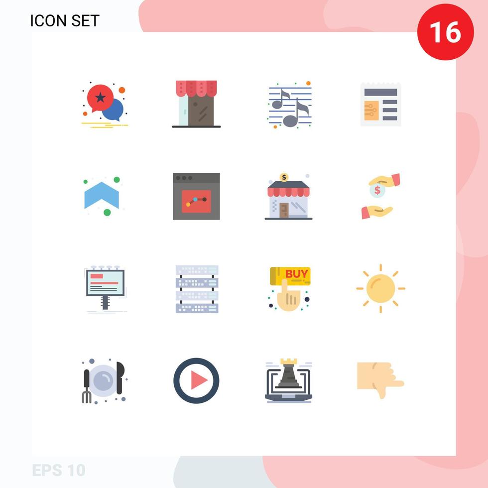16 couleurs plates universelles définies pour les applications web et mobiles flèche vers le haut musique ui document modifiable pack d'éléments de conception de vecteur créatif