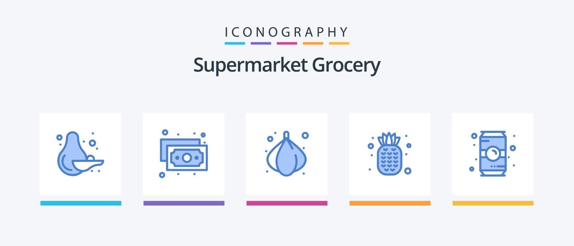 pack d'icônes bleu épicerie 5 comprenant. boire. légume. café. bouteille. conception d'icônes créatives vecteur