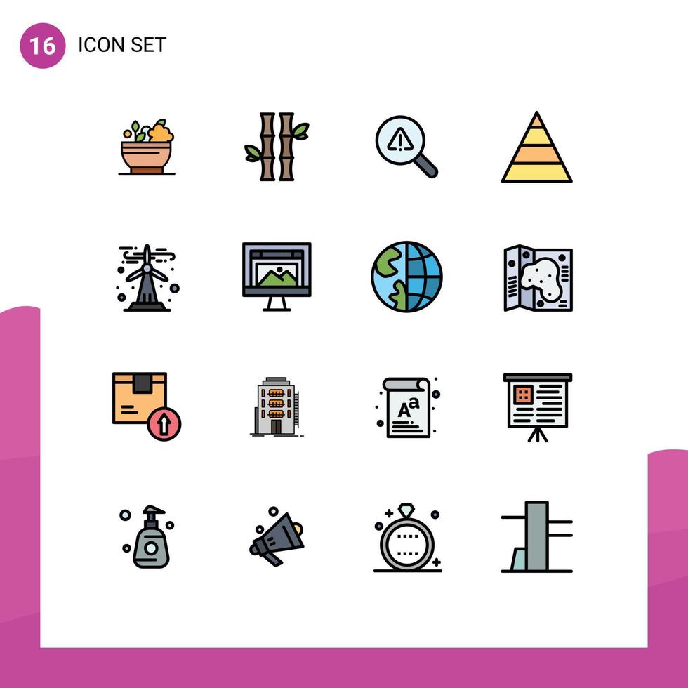ensemble moderne de 16 lignes et symboles remplis de couleurs plates tels que la structure de l'énergie verte erreur de pyramide naturelle éléments de conception vectoriels créatifs modifiables vecteur