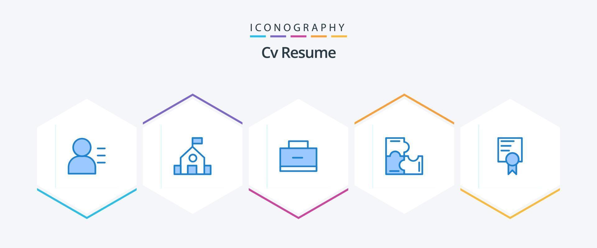 CV CV 25 pack d'icônes bleues, y compris l'école. certificat. éducation. Pièces de puzzle. puzzle vecteur