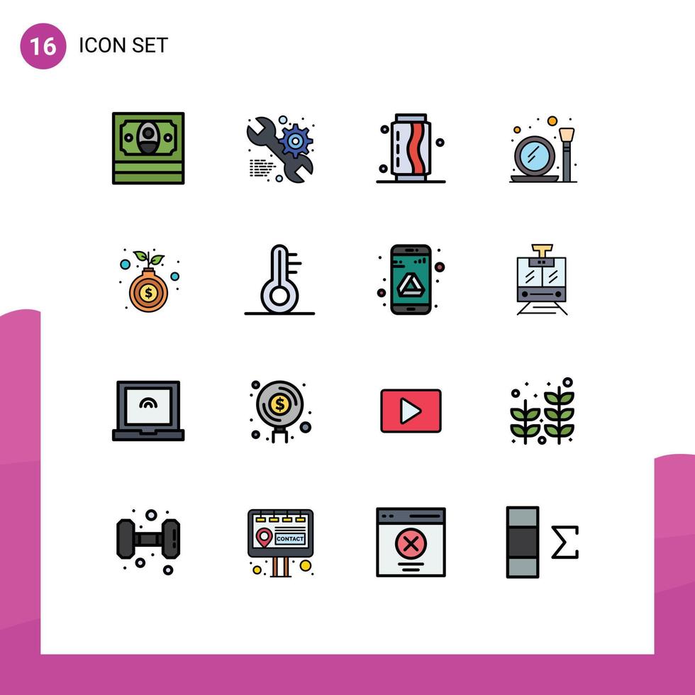 16 concept de ligne remplie de couleurs plates pour sites Web mobiles et applications pinceau de maquillage à la main verre miroir éléments de conception vectoriels créatifs modifiables vecteur