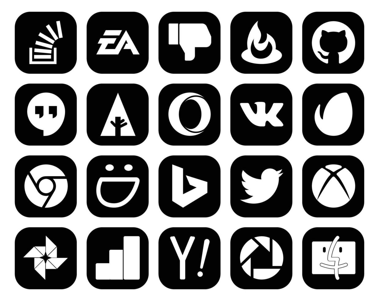 pack de 20 icônes de médias sociaux, y compris bing chrome feedburner envato opera vecteur