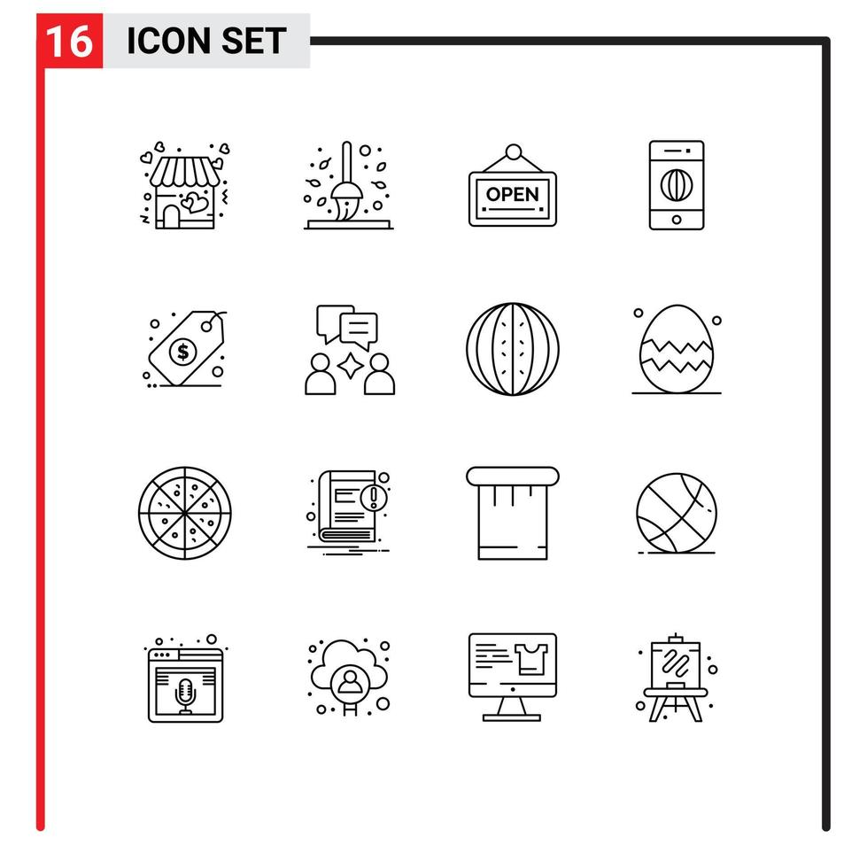groupe de 16 contours des signes et des symboles pour les éléments de conception vectoriels modifiables de l'hôtel électronique de râteau d'affaires vecteur
