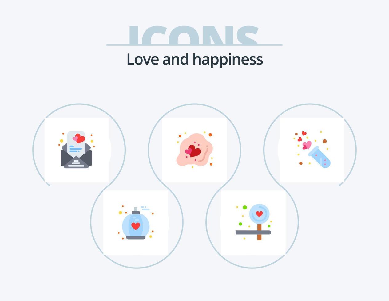 conception d'icônes pack 5 d'icônes plates d'amour. tube. laboratoire. Valentin. cœur. cœur vecteur