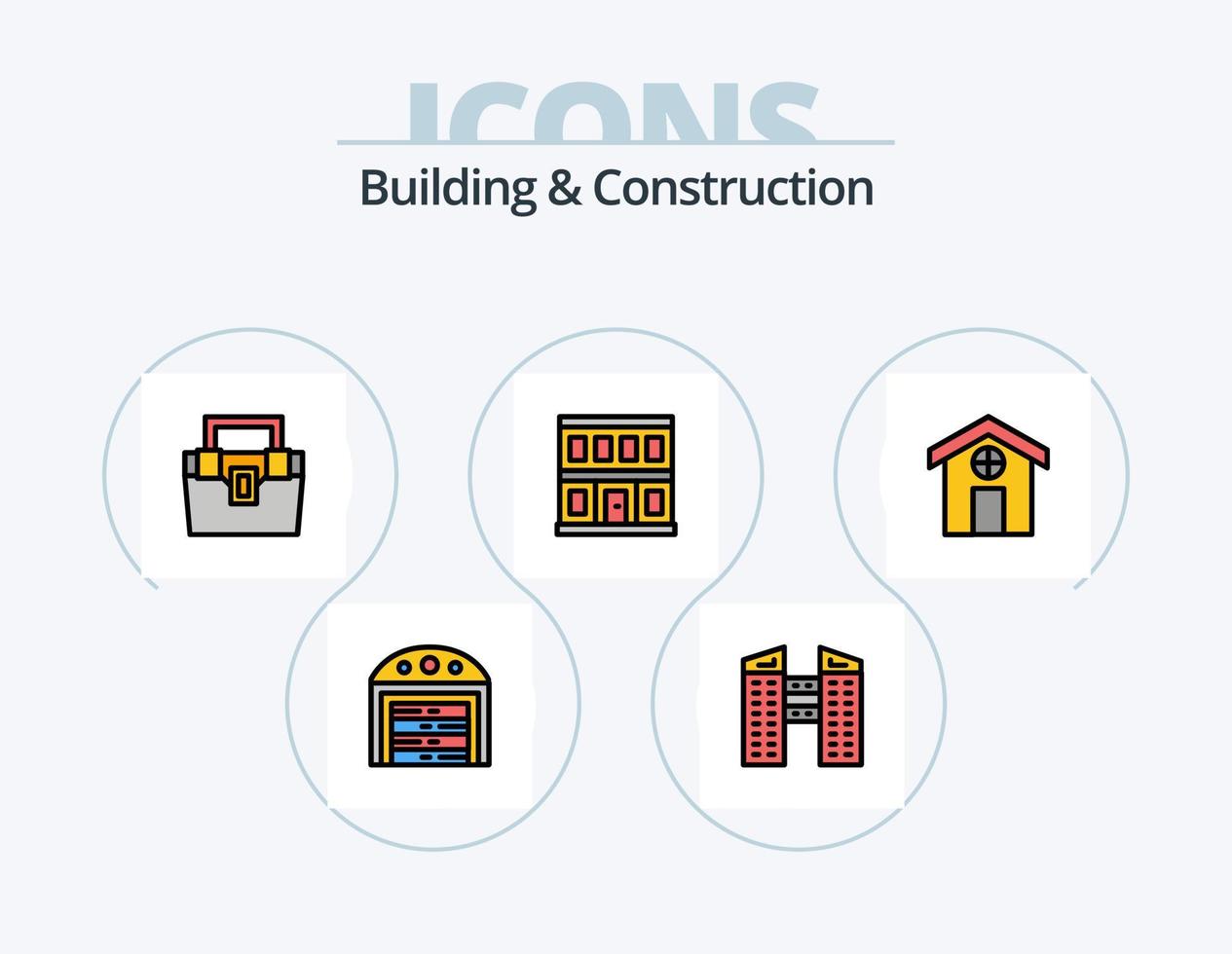 construction et ligne de construction rempli pack d'icônes 5 conception d'icônes. boîte à outils. construction. maison. boîte. transformateur vecteur