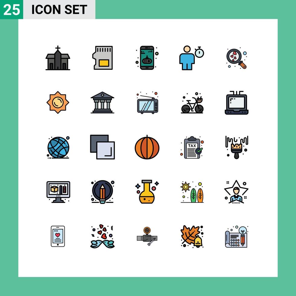 25 interface utilisateur ligne remplie pack de couleurs plates de signes et symboles modernes de minuterie corps de données humaines éléments de conception vectoriels modifiables mobiles vecteur