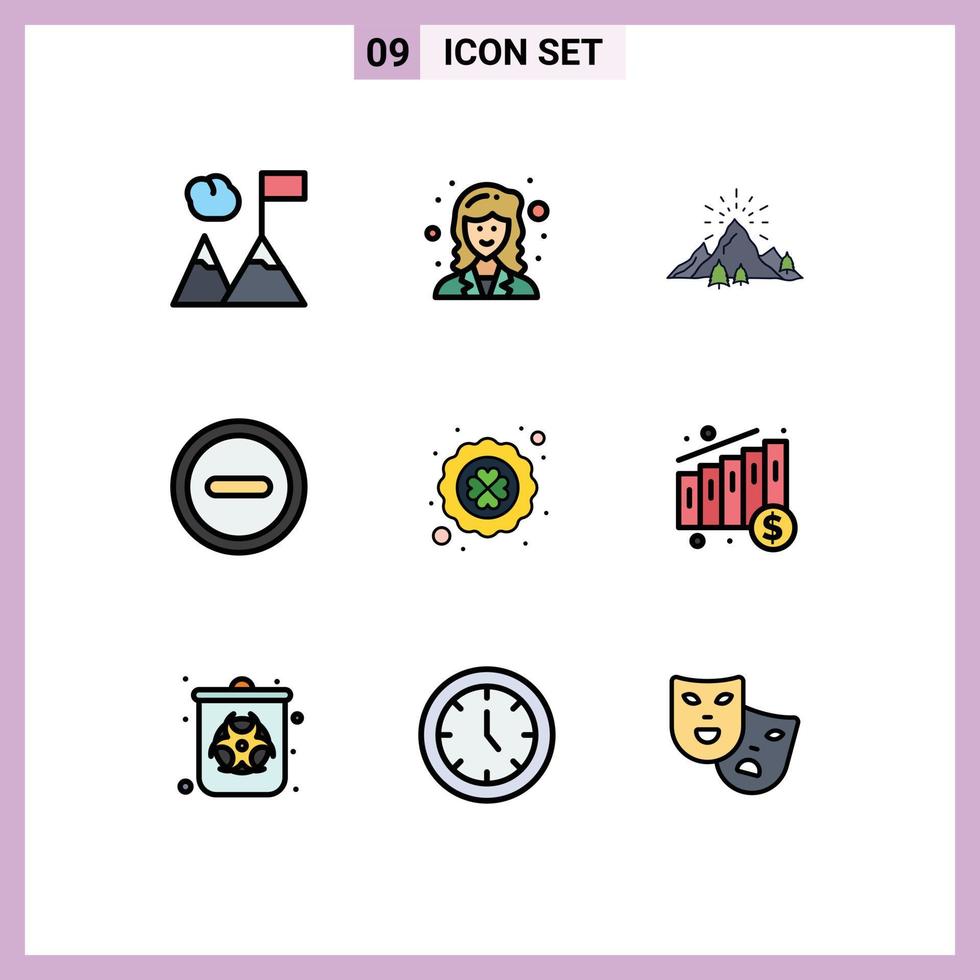 interface mobile filledline couleur plate ensemble de 9 pictogrammes de paysage de trèfle à feuilles ui éléments de conception vectoriels modifiables de base vecteur