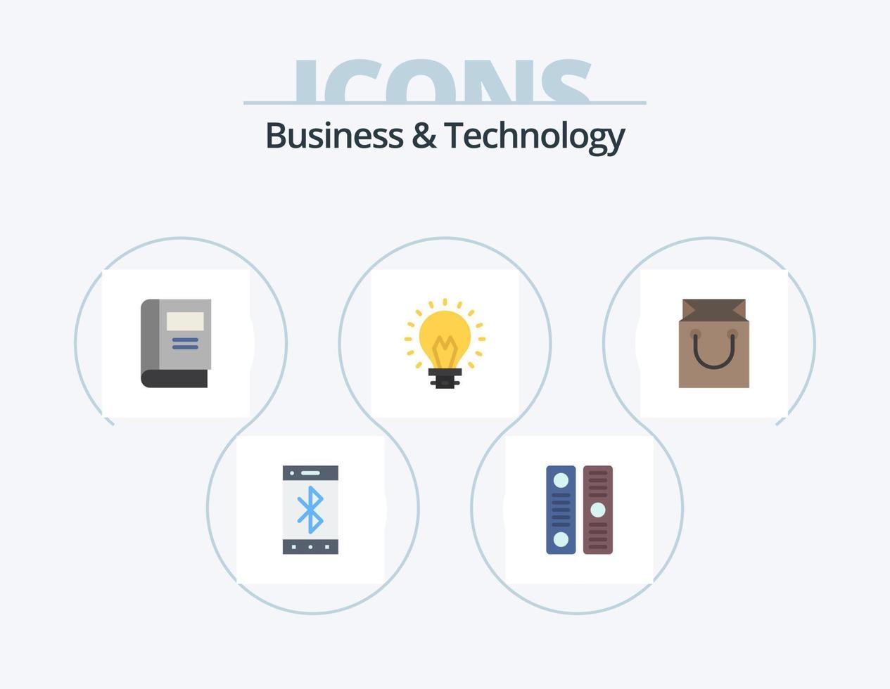 business and technology flat icon pack 5 icon design. Chariot. lumière. livre. innovation. ampoule vecteur