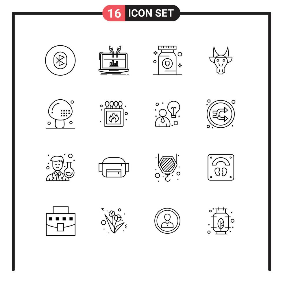 symboles d'icônes universels groupe de 16 contours modernes d'animaux indiens parure en ligne pharmacie éléments de conception vectoriels modifiables vecteur