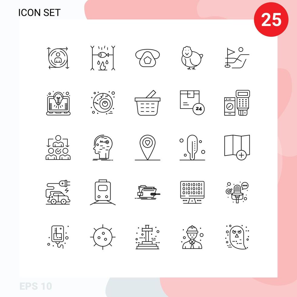 Pack de 25 lignes d'interface utilisateur de signes et symboles modernes d'éléments de conception vectoriels modifiables de poulet bébé mobile heureux de champ vecteur