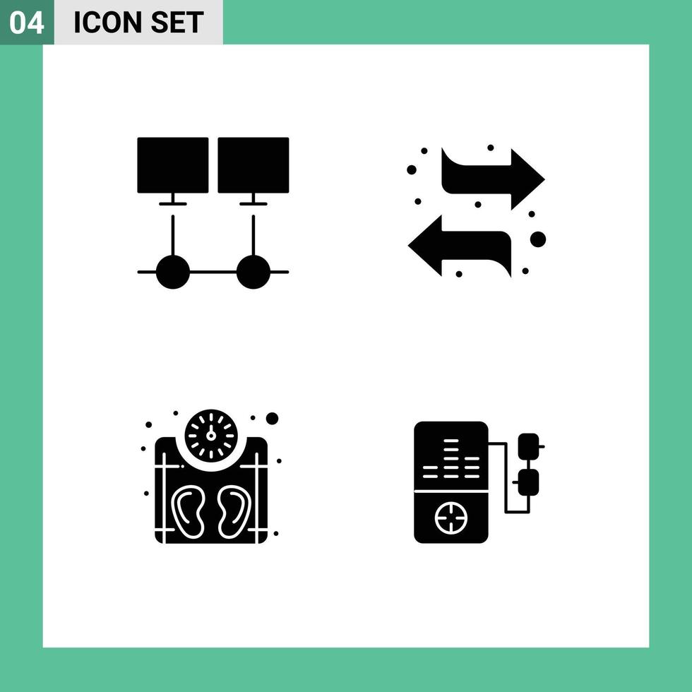 groupe de 4 glyphes solides modernes pour connecter le commutateur de réseau de machine pesant des éléments de conception vectoriels modifiables vecteur