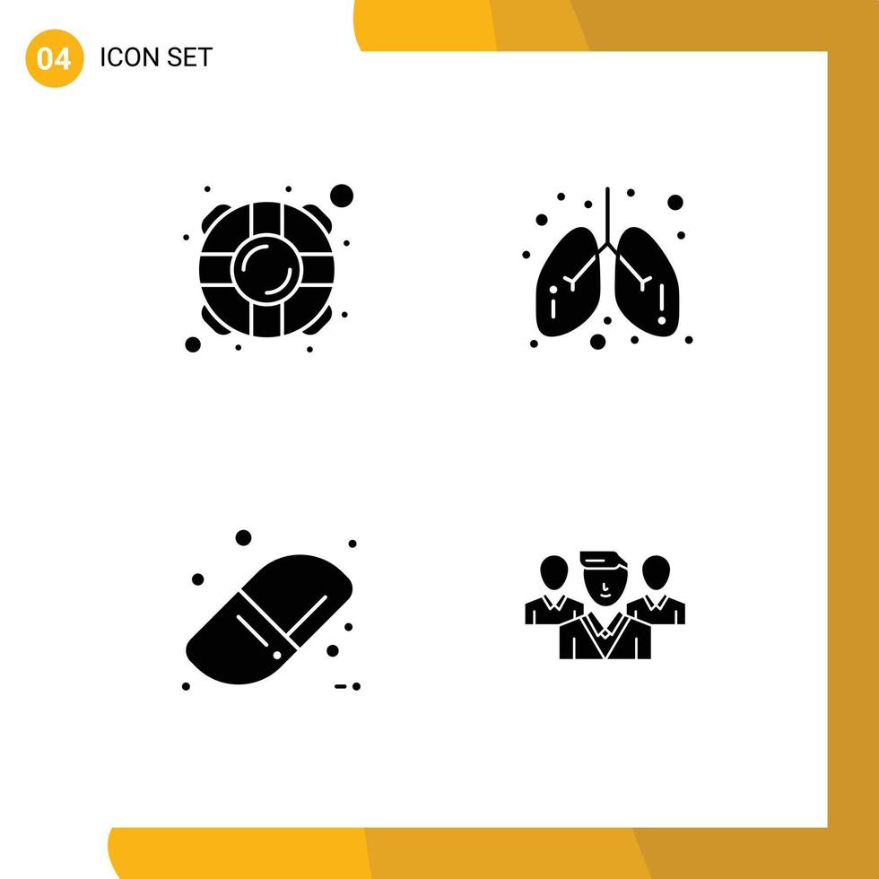symboles d'icône universelle groupe de 4 glyphes solides modernes d'aide éducation sécurité poumons personnel éléments de conception vectoriels modifiables vecteur