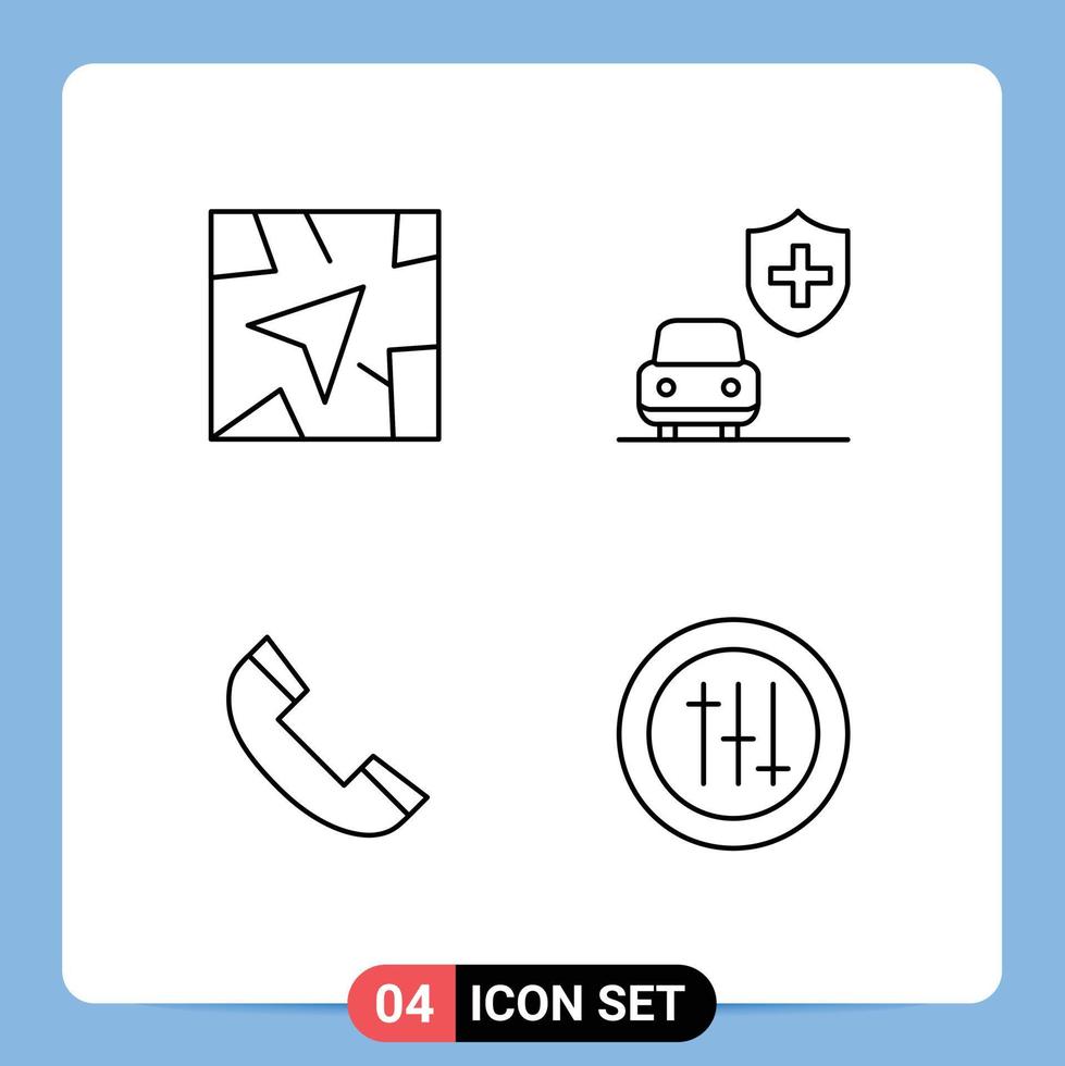 ensemble de 4 couleurs plates vectorielles remplies sur la grille pour les préférences d'appel de voiture téléphonique gps éléments de conception vectoriels modifiables vecteur