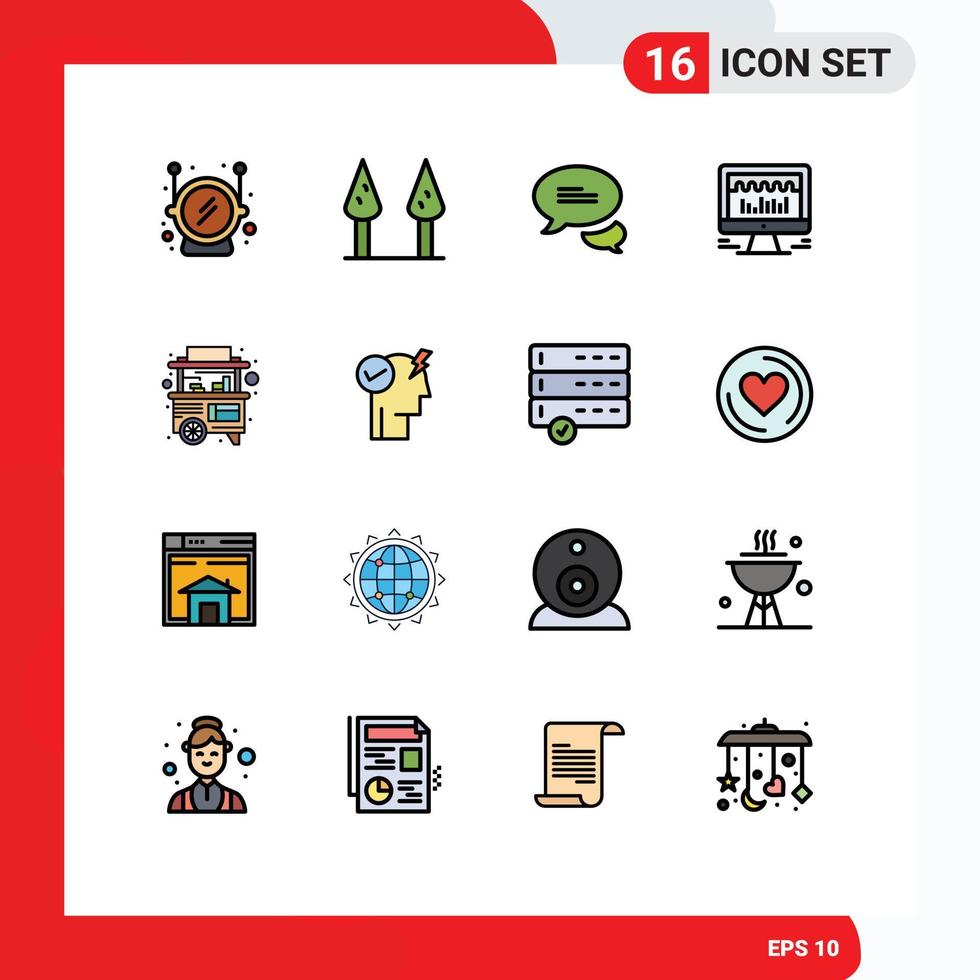 pack de 16 symboles universels de l'esprit thaïlande ordinateur street food modifiables éléments de conception vectoriels créatifs remplis de couleur plate vecteur