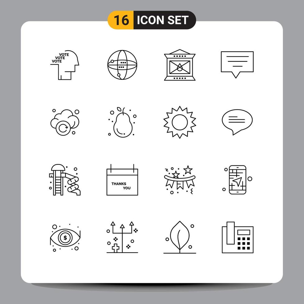 pack de lignes vectorielles modifiables de 16 contours simples de message de rafraîchissement globe chat thanksgiving éléments de conception vectorielle modifiables vecteur