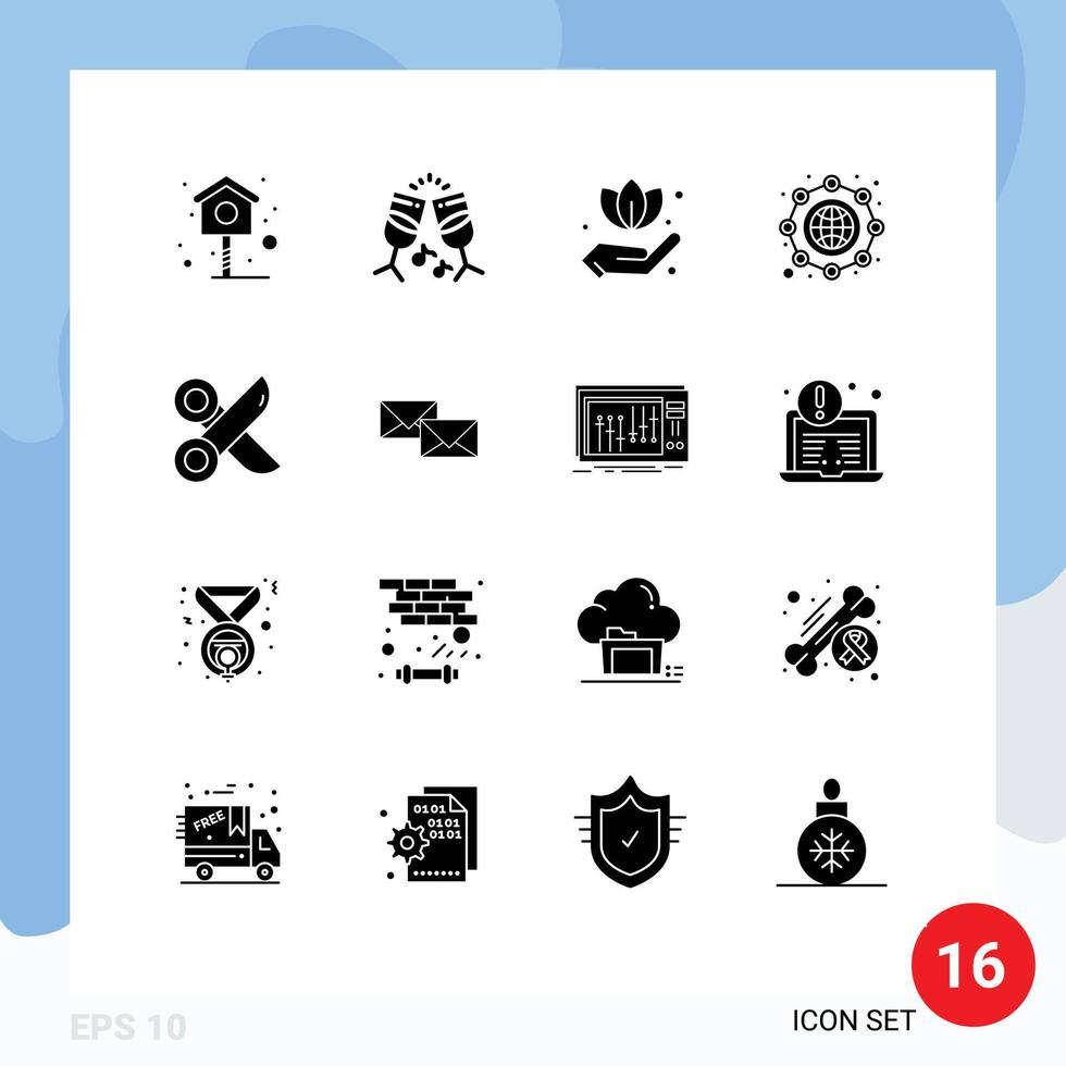 ensemble de pictogrammes de 16 glyphes solides simples d'éléments de conception vectoriels modifiables de coupe de feuille de papier en tranche vecteur