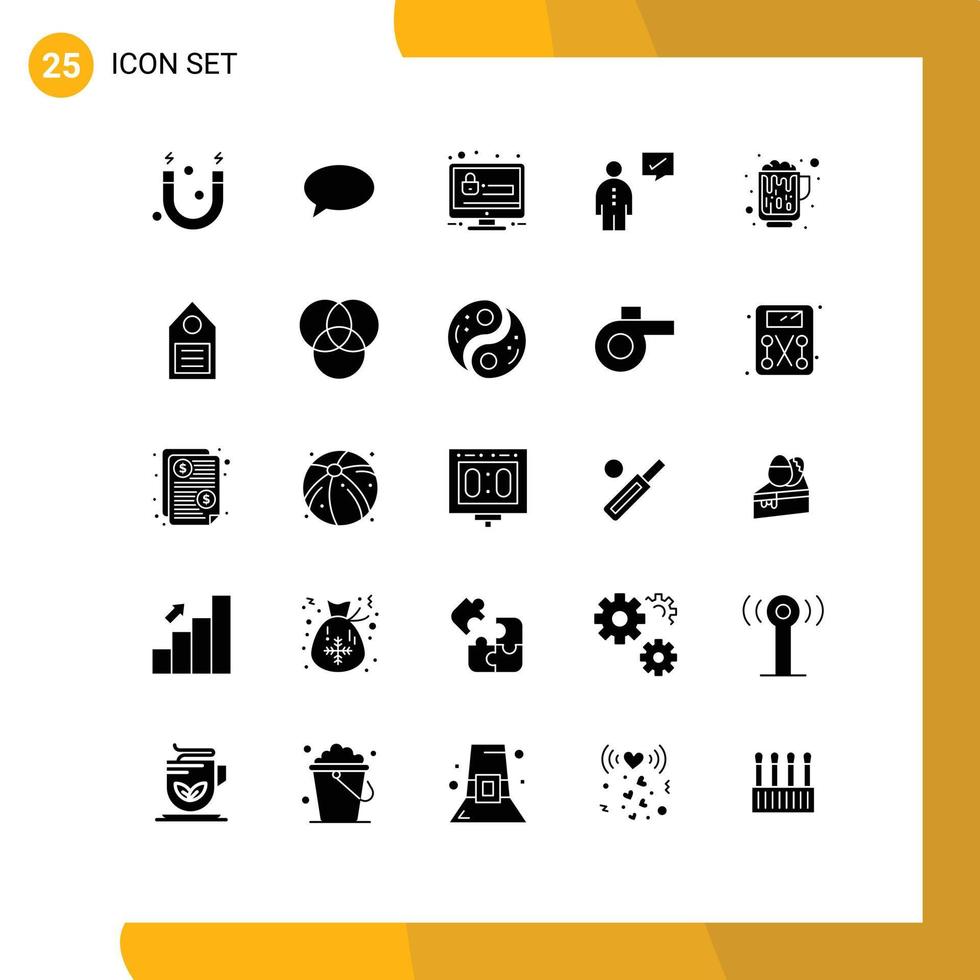 25 concept de glyphe solide pour les sites Web mobiles et applications gestion de la bière seo communication humaine éléments de conception vectoriels modifiables vecteur