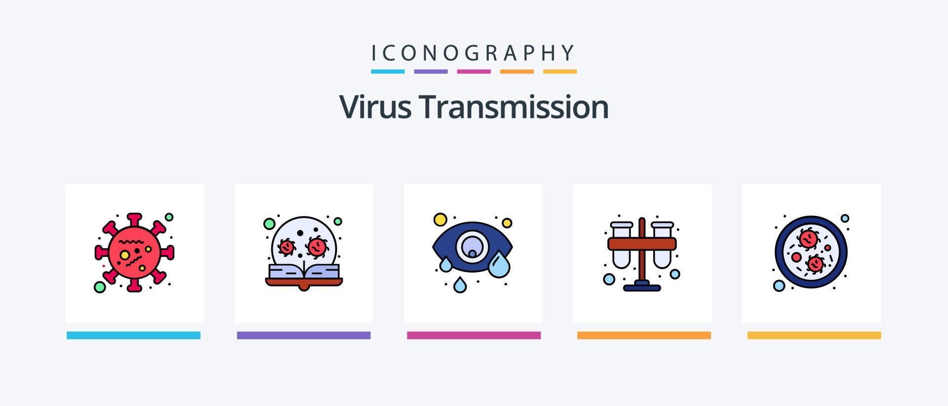 ligne de transmission de virus remplie de 5 packs d'icônes, y compris d'urgence. la science. lavage des mains. laboratoire. bio. conception d'icônes créatives vecteur