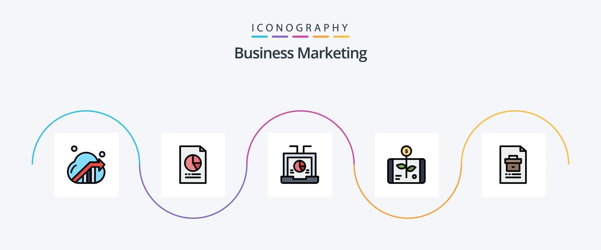 ligne de marketing d'entreprise remplie de 5 icônes plates, y compris l'investissement. Entreprise. dossier. référencement. ordinateur portable vecteur