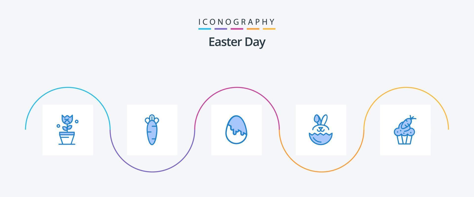 pack d'icônes bleu de pâques 5 comprenant de la nourriture. gâteau. décoration. Pâques. Oeuf vecteur