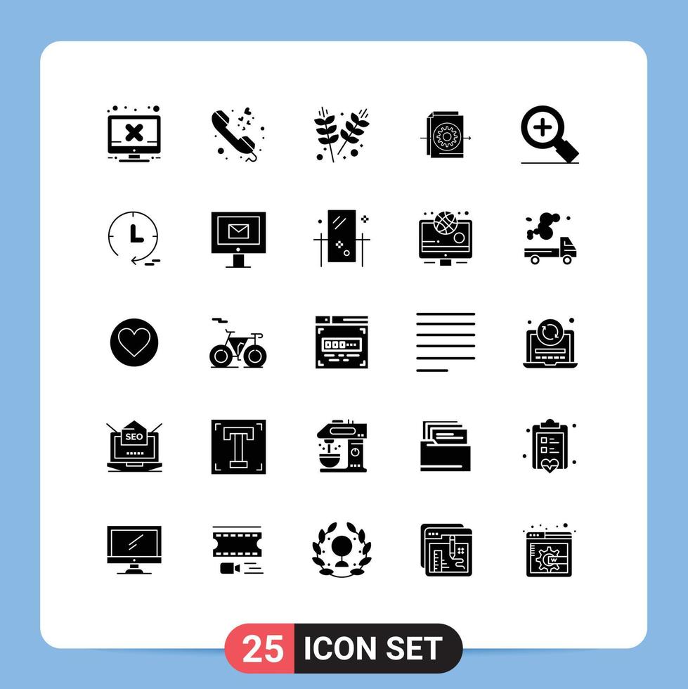 interface utilisateur pack de 25 glyphes solides de base de paramètres plus agriculture gear document éléments de conception vectoriels modifiables vecteur