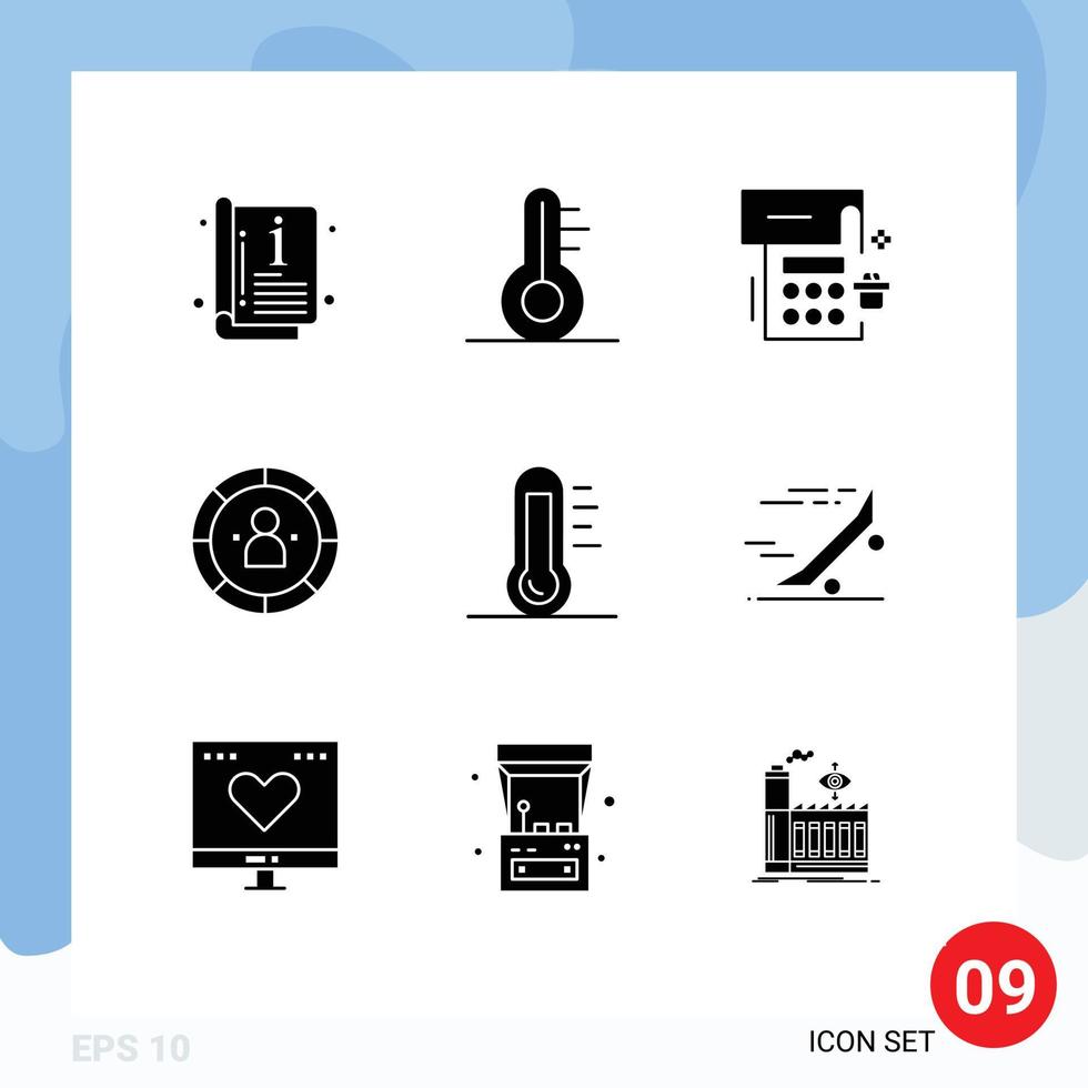 pack de 9 glyphes solides créatifs d'éléments de conception vectoriels modifiables de données de gestion de date de personne écologique vecteur