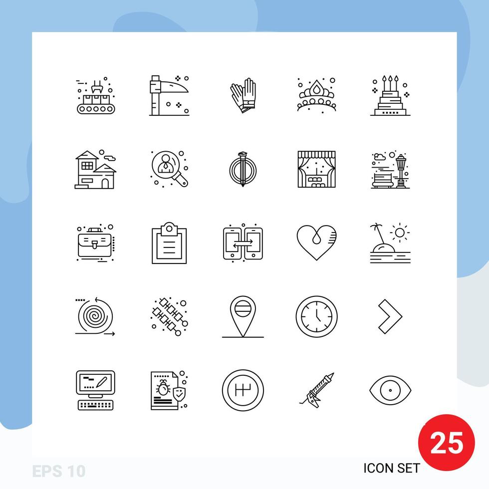 ensemble moderne de 25 lignes de pictogrammes d'éléments de conception vectoriels modifiables de mode de bijou de bâtiment de gâteau d'événement vecteur